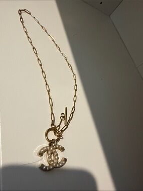 Chanel Gold-Tone Pearl Interlock Pendant Necklace
